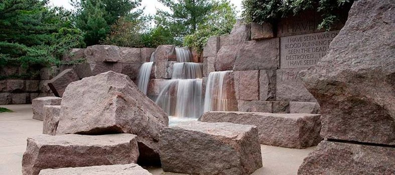 Water features at the Franklin Delano Roosevelt Memorial on the National Mall in Washington, DC