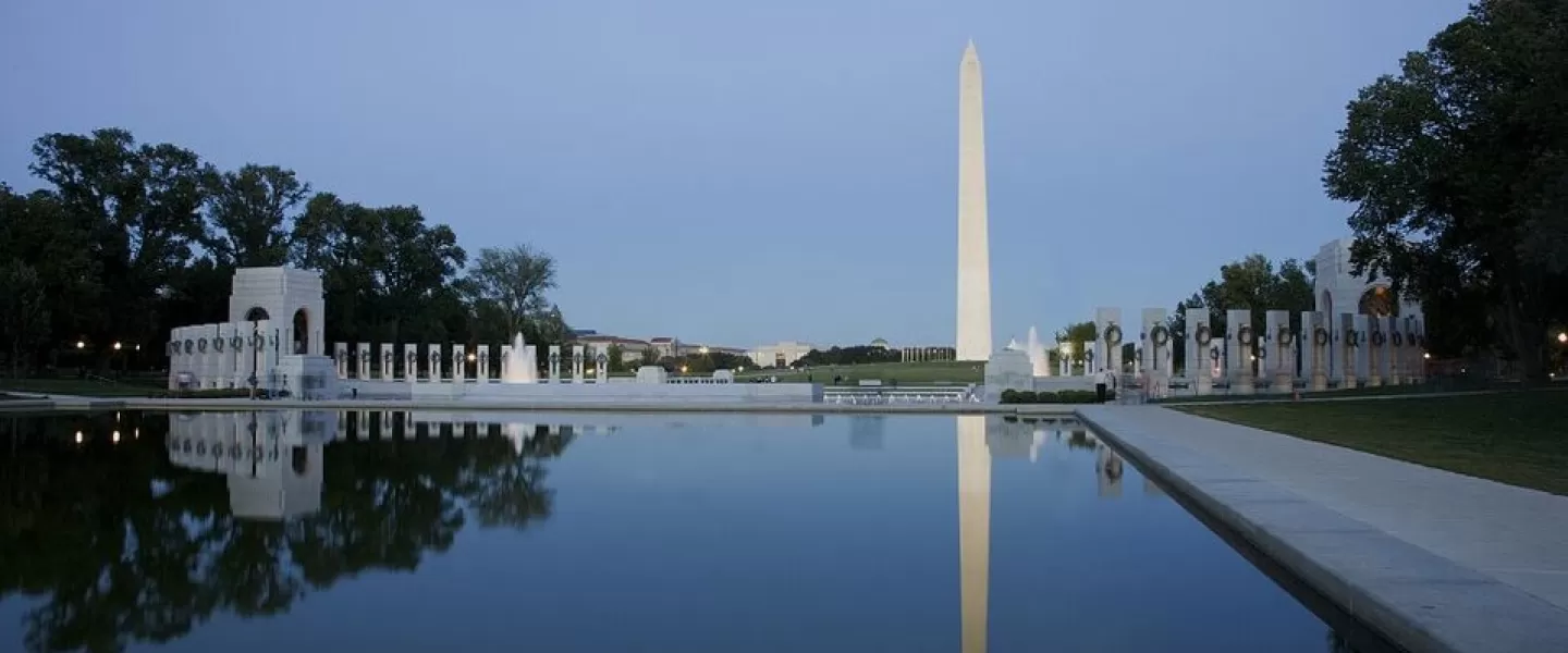 World War II Memorial and Washington Monument from the Lincoln Memorial Reflecting Pool - National Mall in Washington, DC