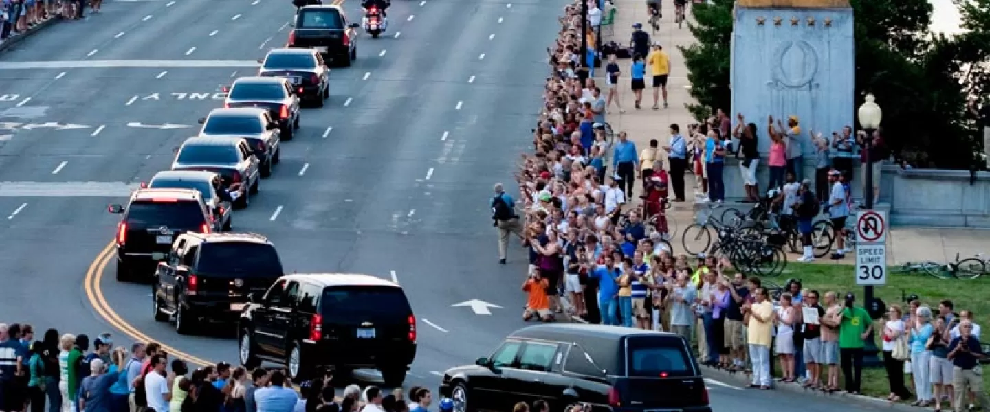 Official Government Motorcade Crossing Arlington Bridge in Washington, DC