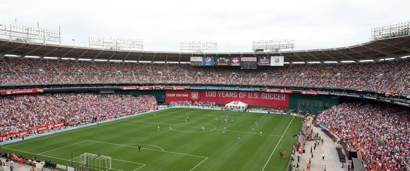 view of soccer stadium during a game