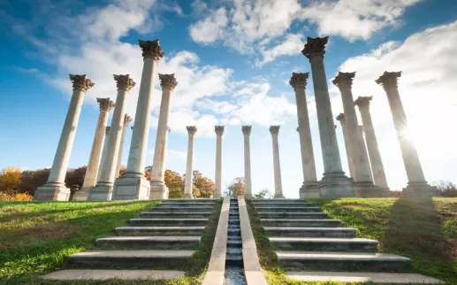 Fall foliage surrounding Capitol Columns at the U.S. National Arboretum - Free outdoor activities in Washington, DC