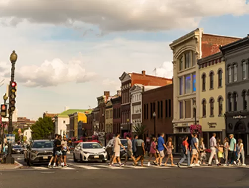 People walking in Georgetown during fall